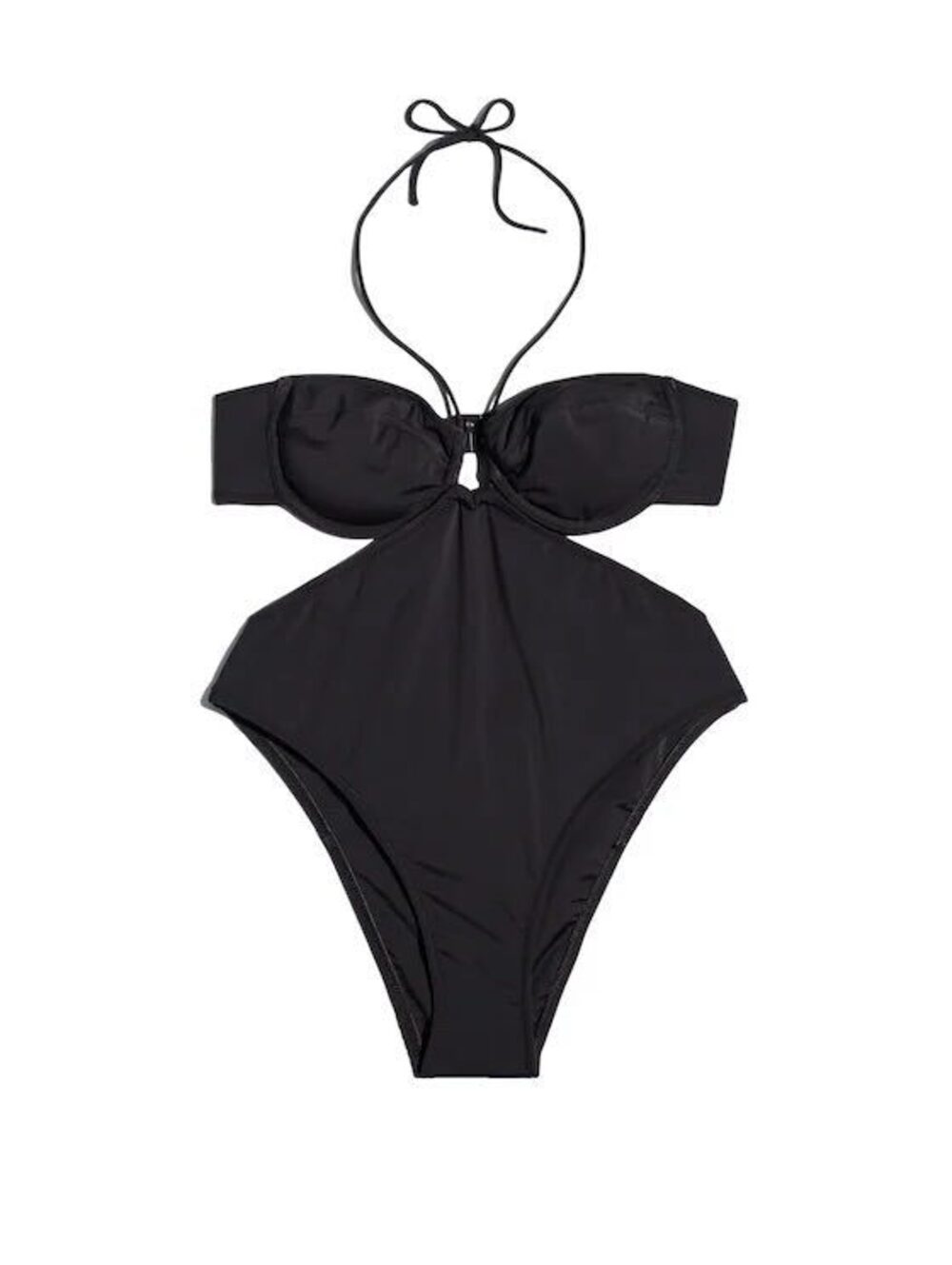 MADEWELL Striped & Solid black Underwired halter tie Blythe one piece swimsuit